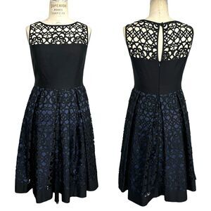 Muse Women's Sleeveless Party Dress‎ 8 Black Navy Laser Cut Cocktail Formal